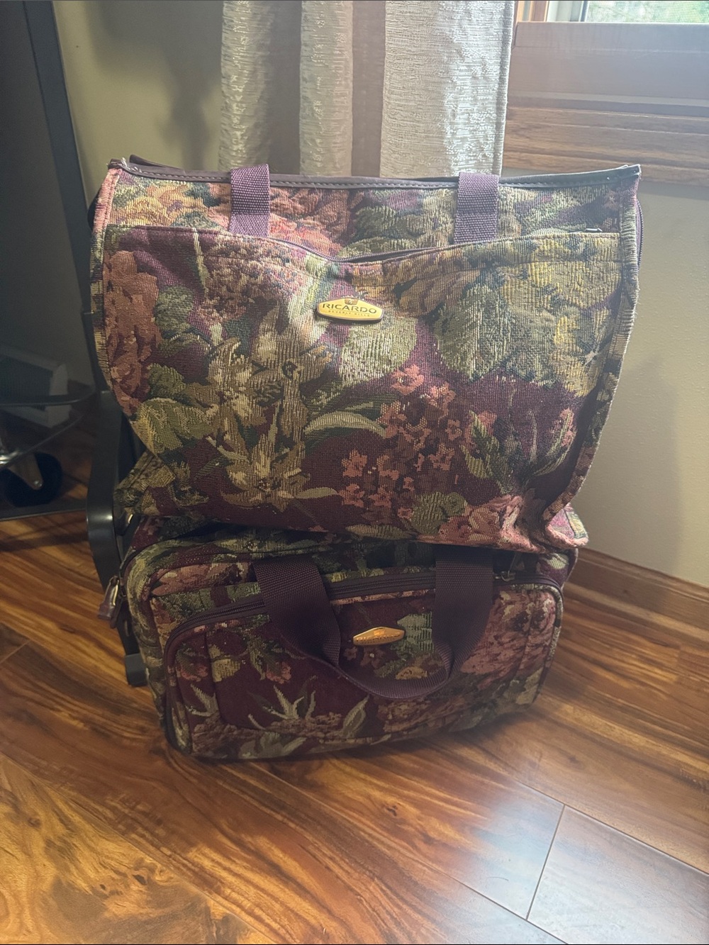 Vintage Ricardo Plum Floral Travel Tote Bag